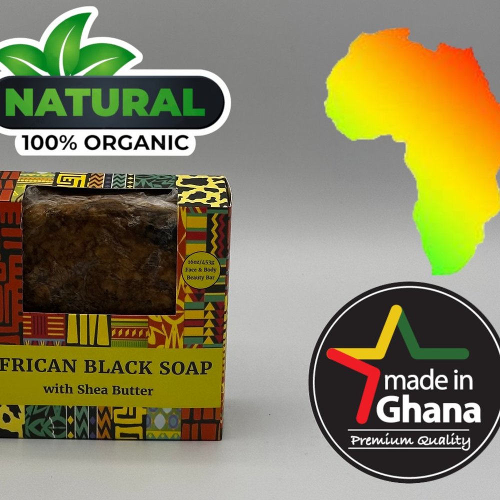 AFRICAN BLACK SOAP Organic GHANA Handmade Premium Quality 1 lb - 16oz